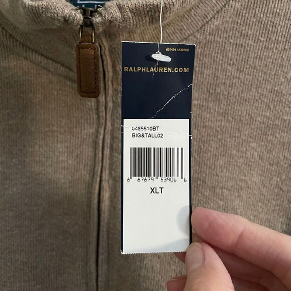 Polo Ralph Lauren 1/4 zip Rib Knit  Sweater Mens XLT Tan Vintage 100% Cotton NEW - Picture 5 of 7